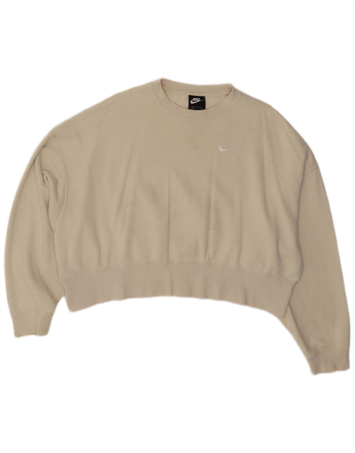 Damski sweter typu Crop Oversize NIKE, UK 10, mały, z białej bawełny