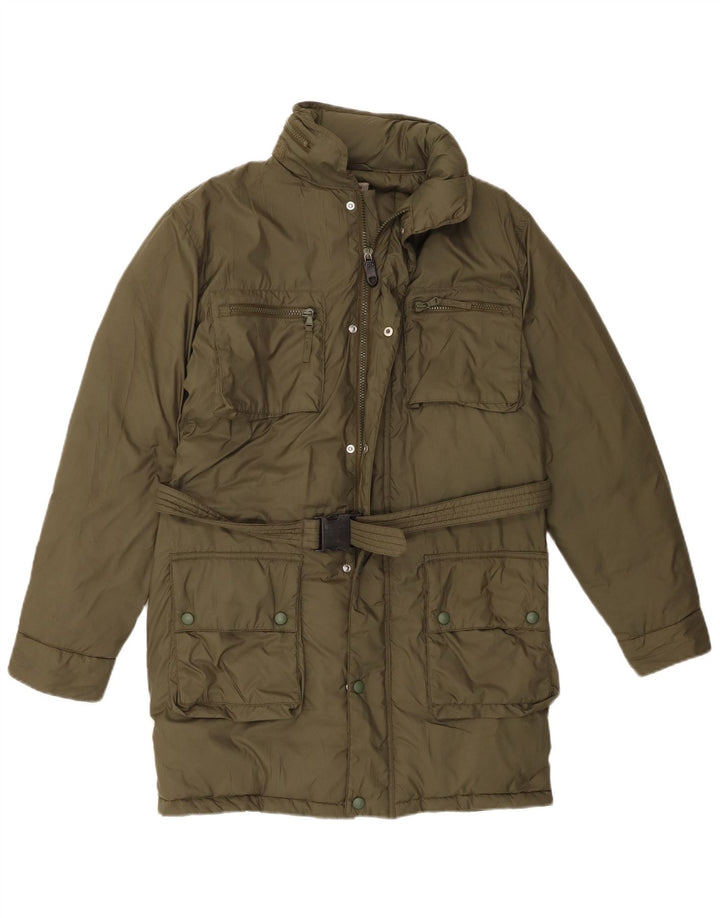 Damski ocieplany płaszcz z kapturem ALBERTO ASPESI UK 14, średni poliester khaki