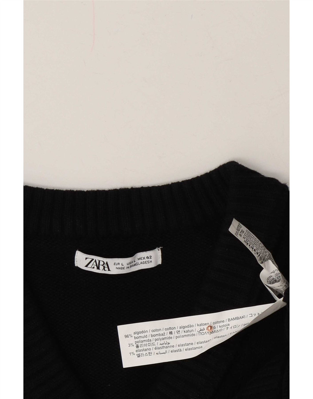 Męski sweter Zara z dekoltem w kształcie litery V, duży, czarny, bawełniany