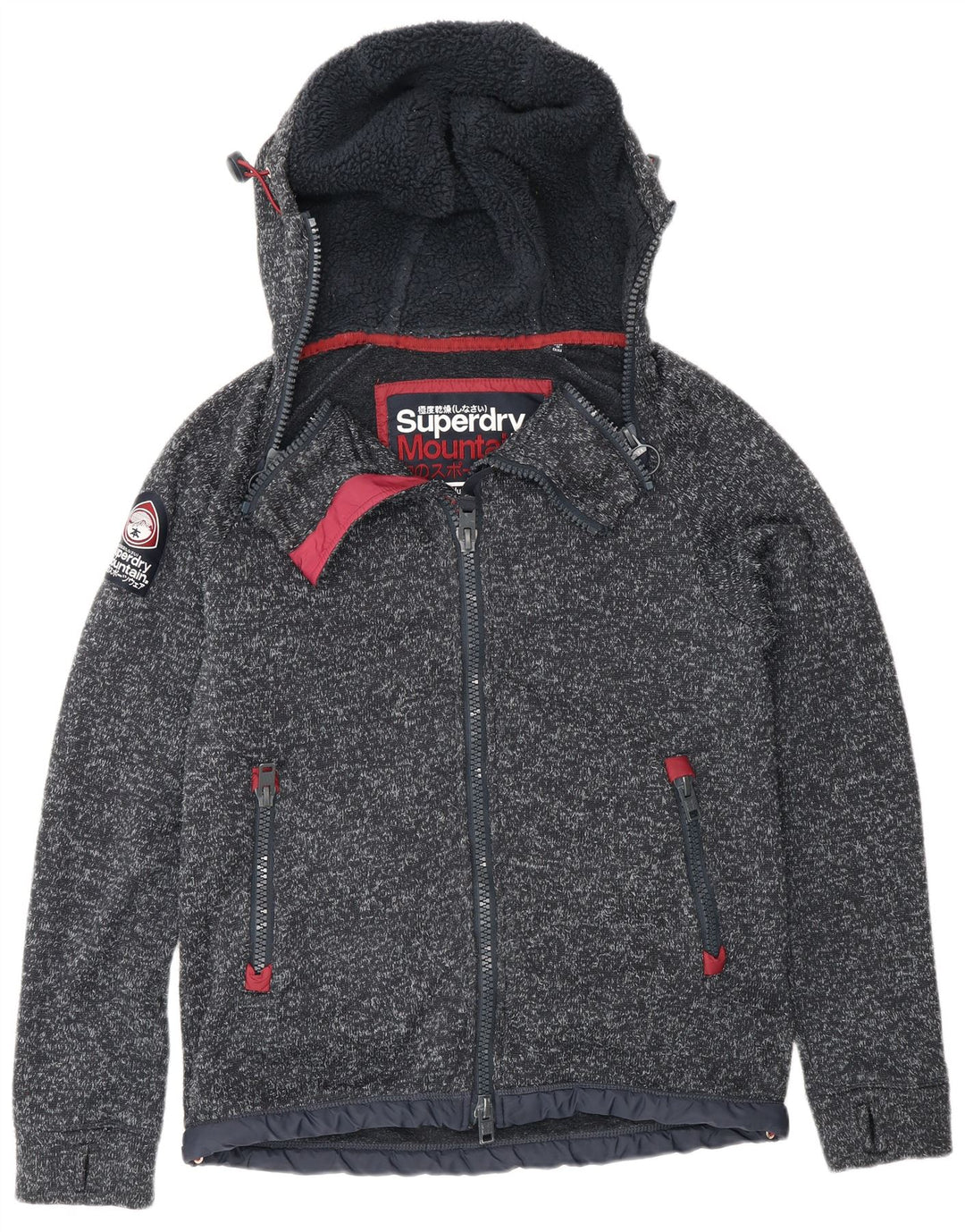 Męski sweter z kapturem i zamkiem Superdry, UK 14, średni, granatowy, nakrapiany poliester