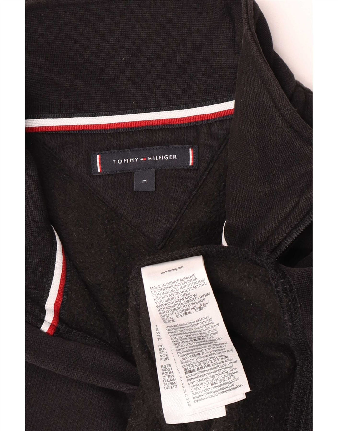 Męski sweter Tommy Hilfiger z grafiką i zamkiem błyskawicznym, średniej wielkości, czarny, bawełniany