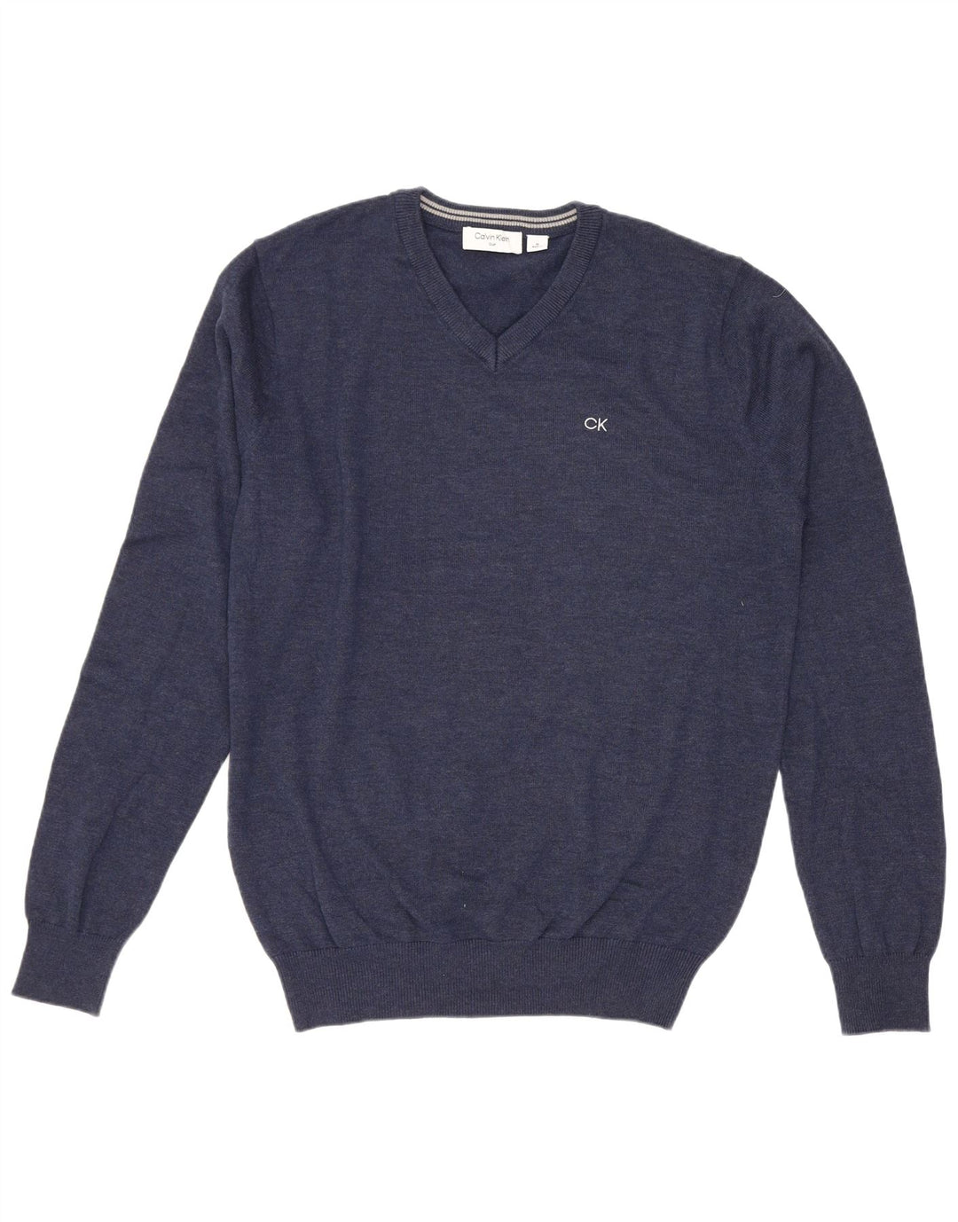 Męski sweter golfowy Calvin Klein z dekoltem w kształcie litery V, średni granatowy, bawełniany