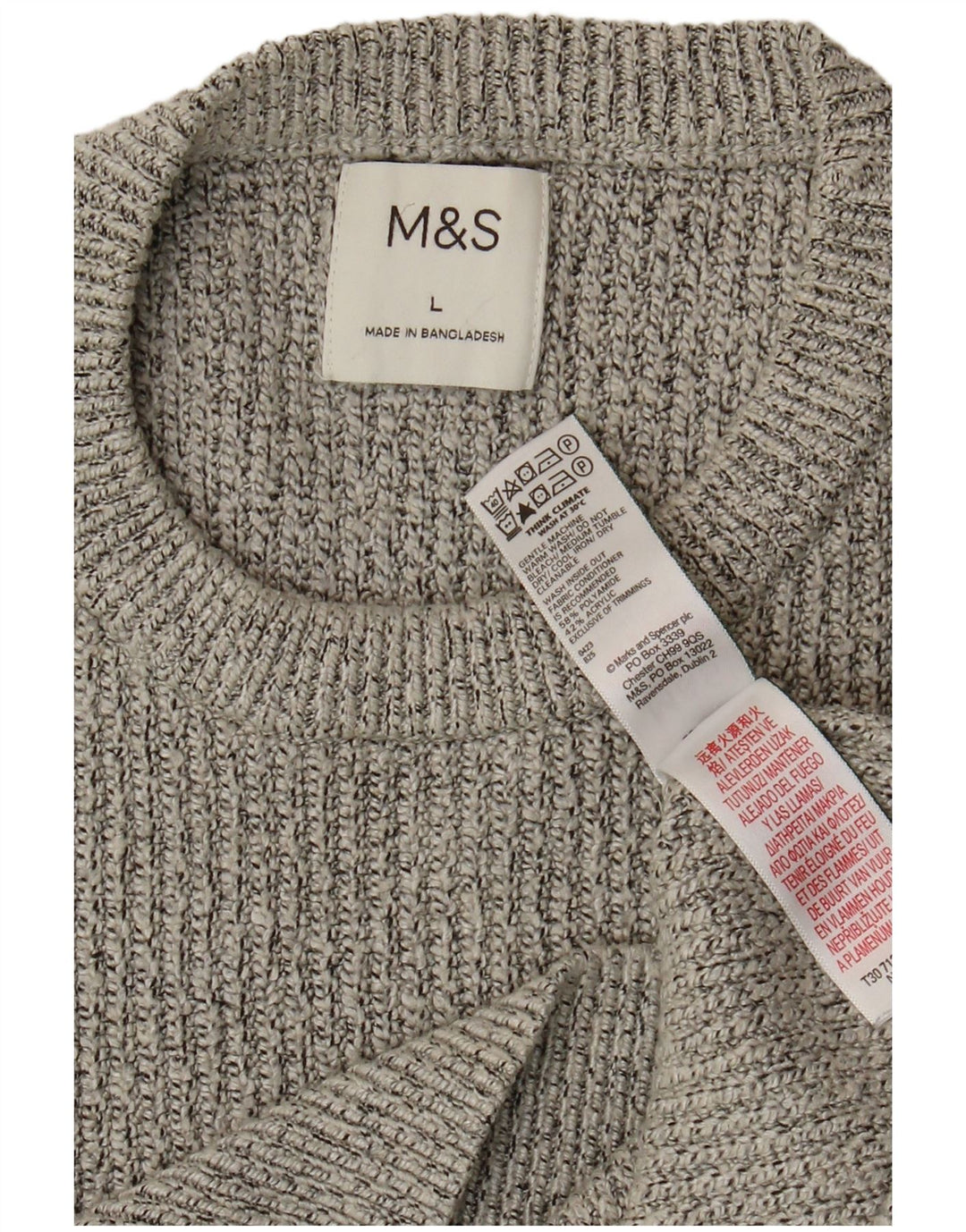 Marks & Spencer Męski sweter z okrągłym dekoltem, duży, szary poliamid