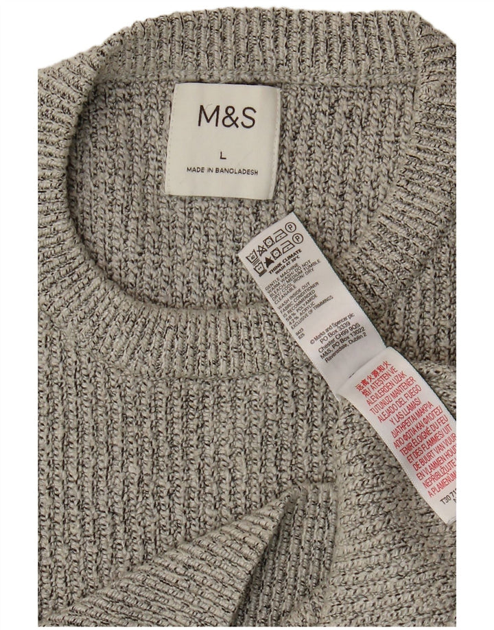 Marks & Spencer Męski sweter z okrągłym dekoltem, duży, szary poliamid