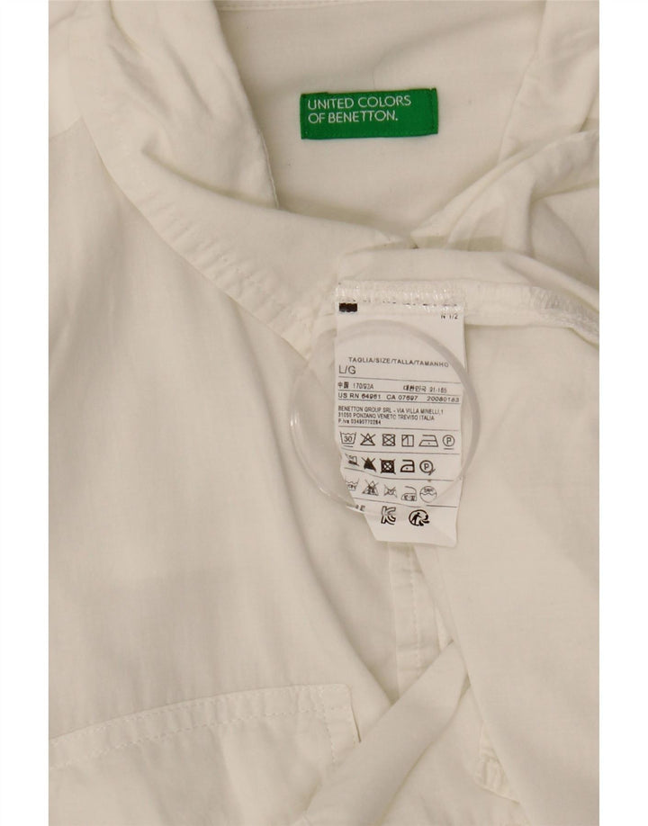 Damska koszula BENETTON Crop Oversize UK 16, duża, biała, bawełniana