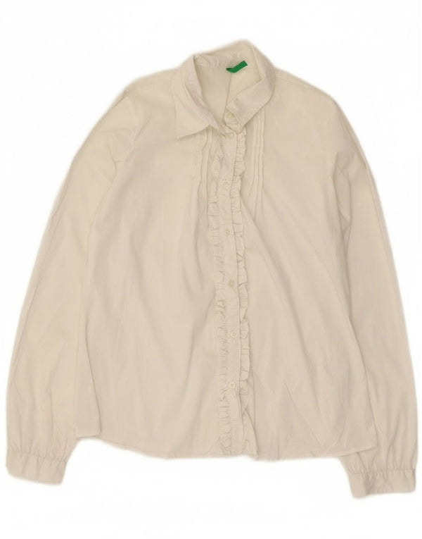 Koszula dziewczęca Benetton z falbanką z przodu, 11-12 lat, 2XL, biała bawełna
