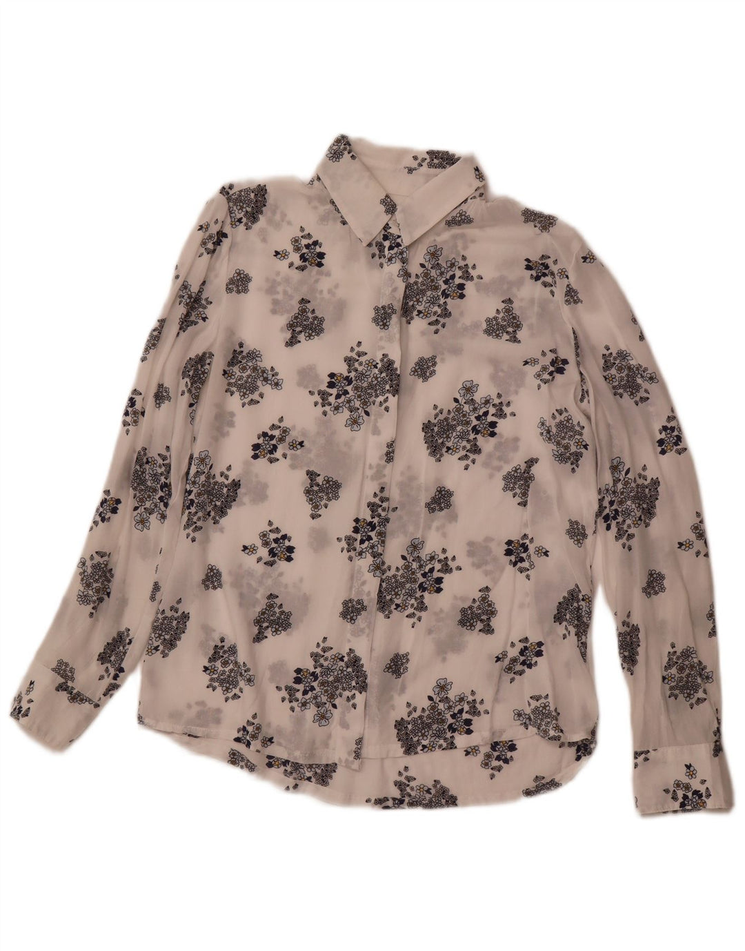 Damska prześwitująca koszula BENETTON UK 6 XS w białe kwiatowe modalne wzory