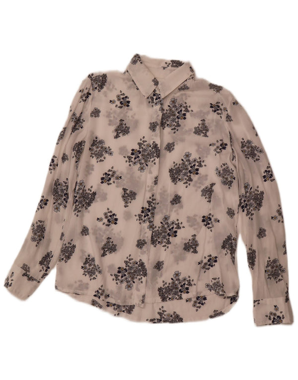 Damska prześwitująca koszula BENETTON UK 6 XS w białe kwiatowe modalne wzory