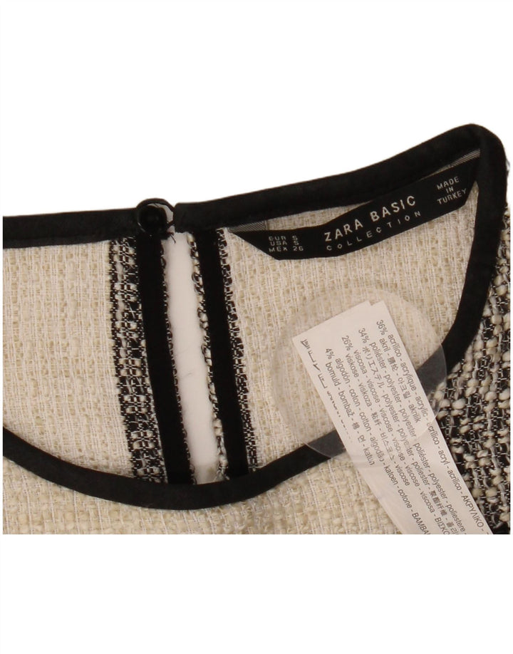 Bluzka damska Zara Top UK 10, mała, akrylowa kratka w kolorze złamanej bieli