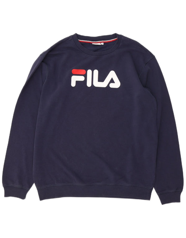 FILA Męska bluza z grafiką, sweter XL, granatowa, bawełniana