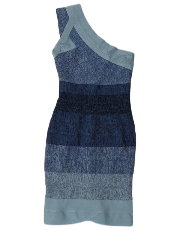 Herve Leger Damska obcisła sukienka na jedno ramię UK 4 XS Niebieski Rayon