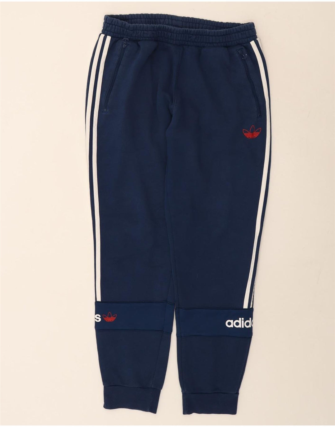 Męskie spodnie dresowe Adidas z grafiką, średnie granatowe