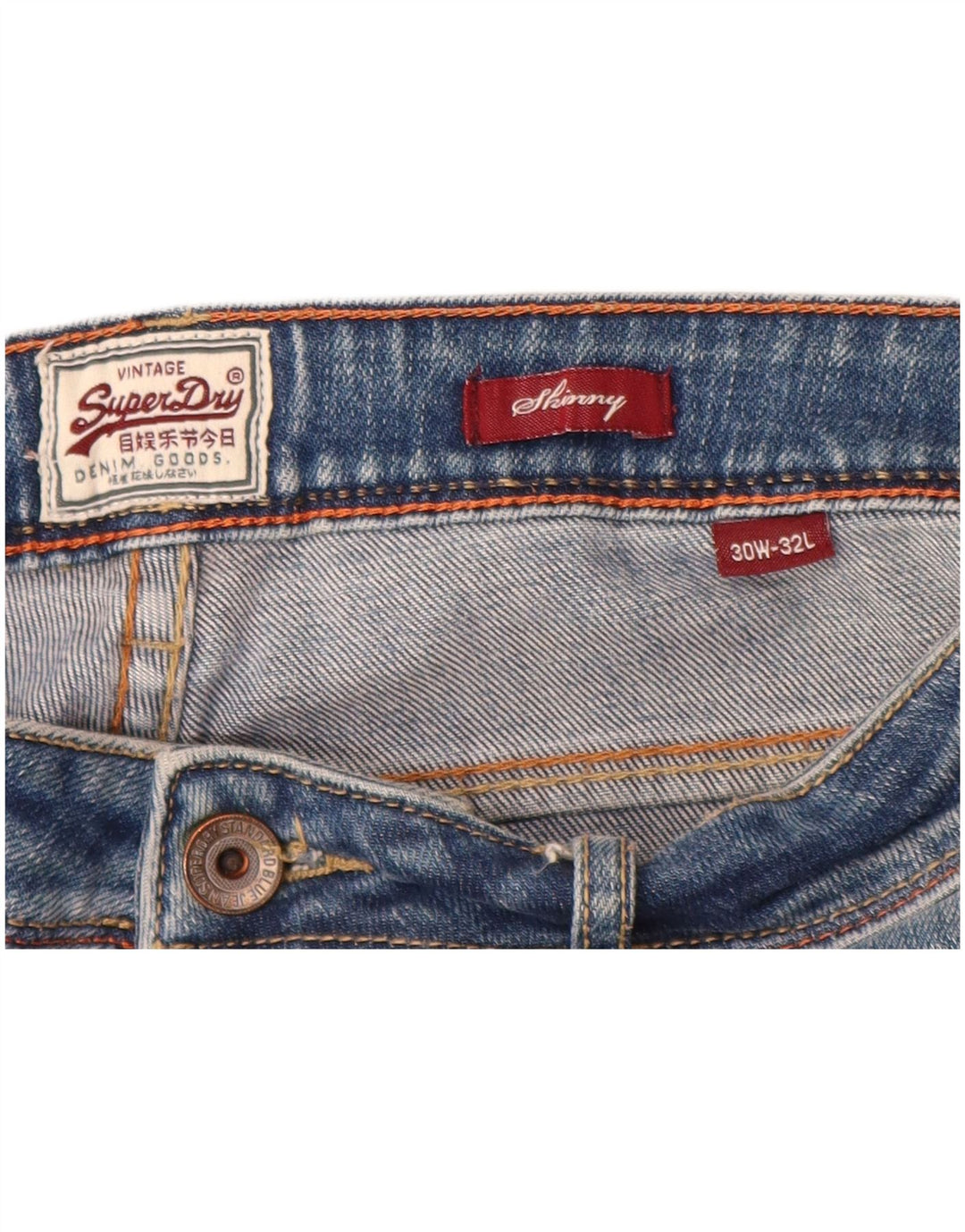 SUPERDRY Damskie jeansy skinny W30 L32 Niebieskie bawełniane