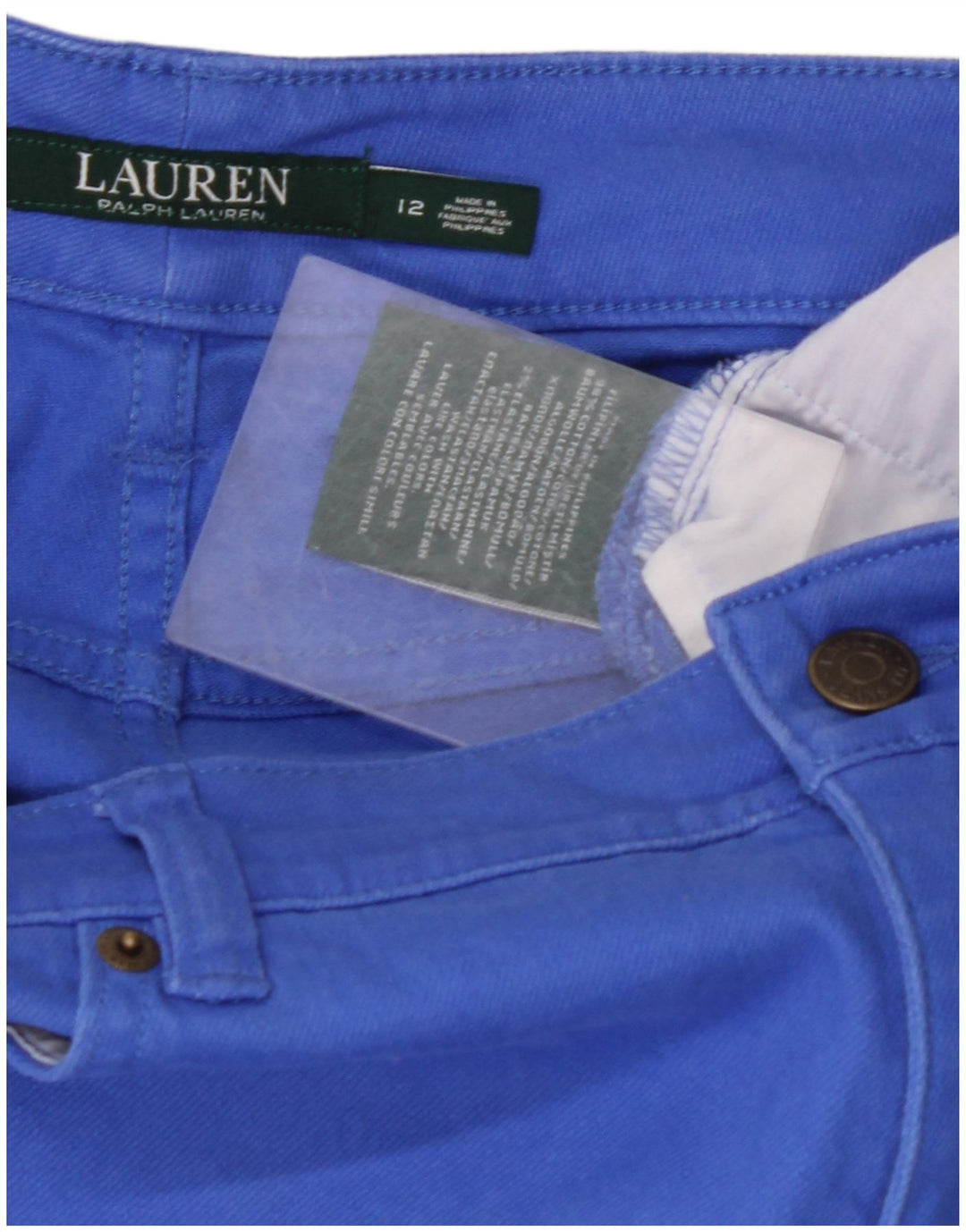 RALPH LAUREN Damskie jeansy slim US 12, duże, W34 L32, niebieska bawełna