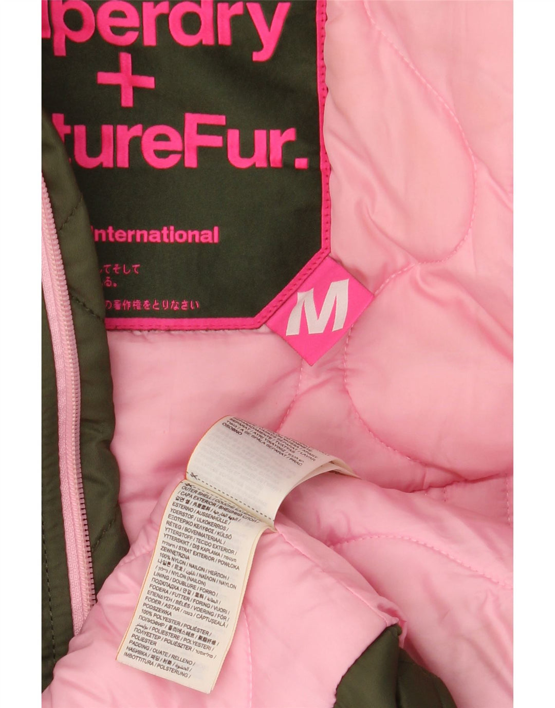 Damska kurtka parka z kapturem SUPERDRY UK 14, średni nylon khaki