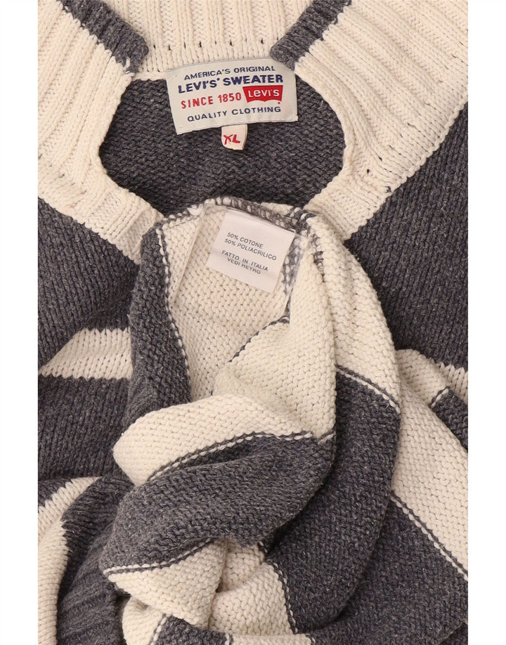 Męski sweter Levi's z dekoltem w kształcie litery V, XL, szary, bawełniany w paski