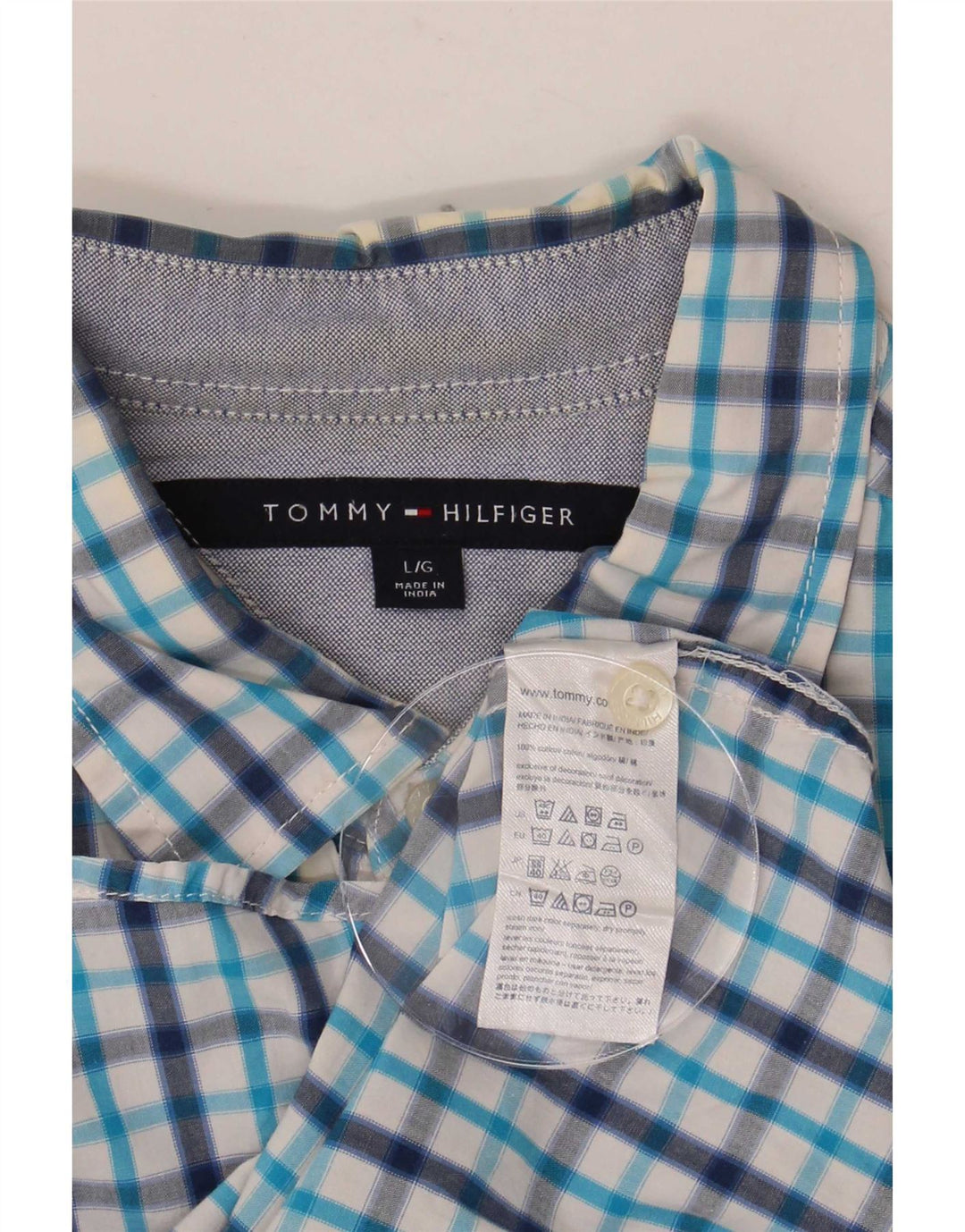 Męska koszula z krótkim rękawem Tommy Hilfiger, duża, niebieska, bawełniana krata