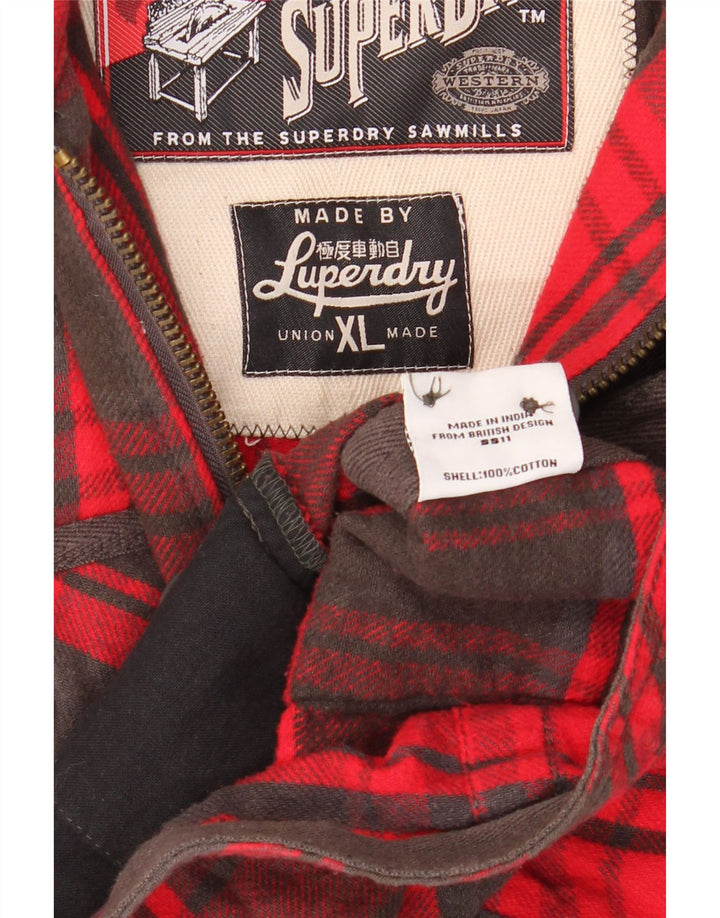 Męska kurtka użytkowa Superdry UK 42 XL, bawełniana w czerwoną kratę