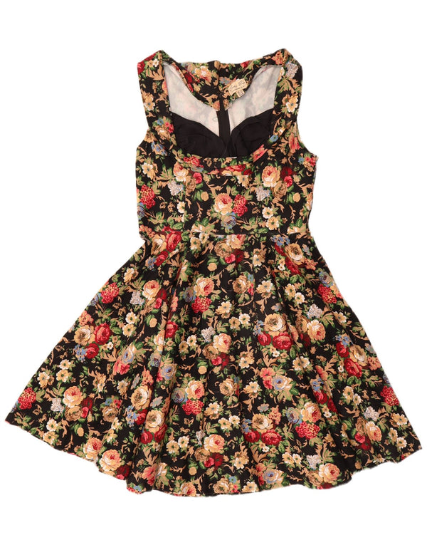 Lindy bop Damska sukienka typu swing bez rękawów, UK 18 XL, czarna w kwiaty, bawełna