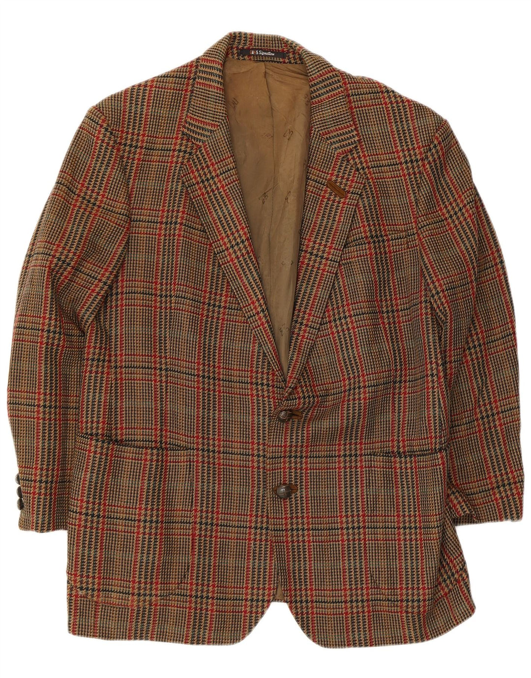 DAKS Męska marynarka zapinana na 2 guziki UK 38 Średni brąz w pepitkę, nowa wełna