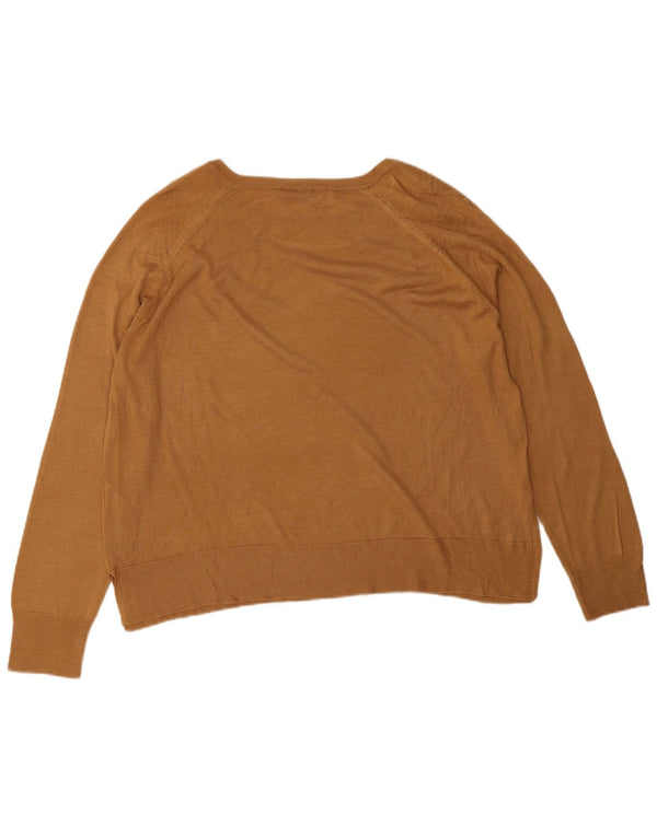 Damski sweter oversize z dekoltem w łódkę Zara UK 16, duży, brązowy, wiskoza