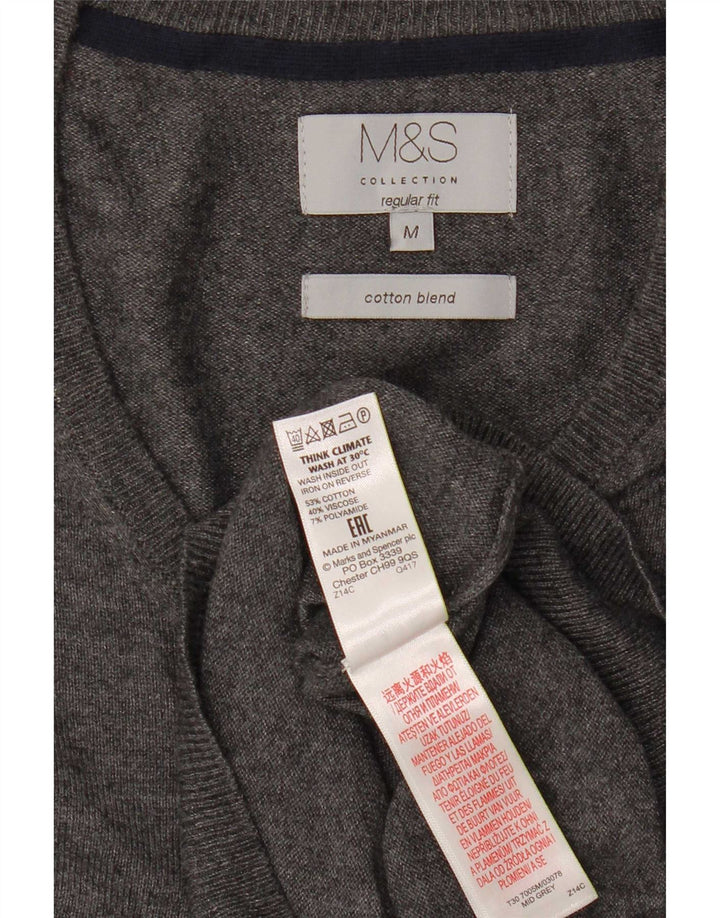 Marks & Spencer Męski sweter o regularnym kroju z dekoltem w kształcie litery V, średnioszary, bawełniany