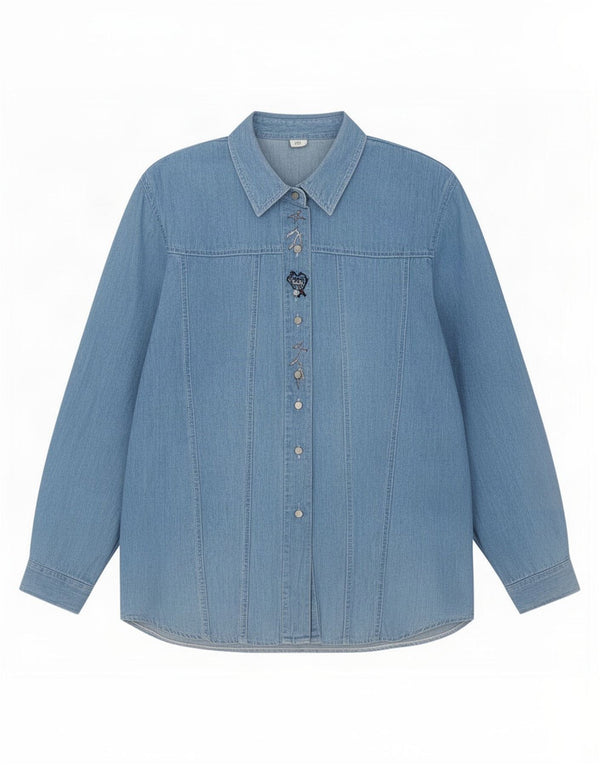Vintage Womens Denim Shirt UK 14 Large Blue Cotton