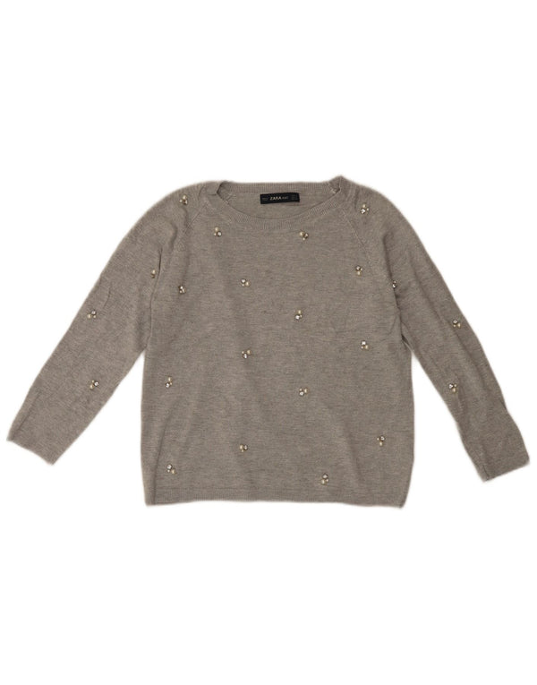 Damski sweter ZARA z rękawem 3/4 i dekoltem w łódkę UK 10 Small Szara wiskoza