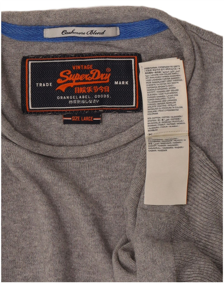 Męski sweter Superdry z okrągłym dekoltem, duży, szary, bawełniany