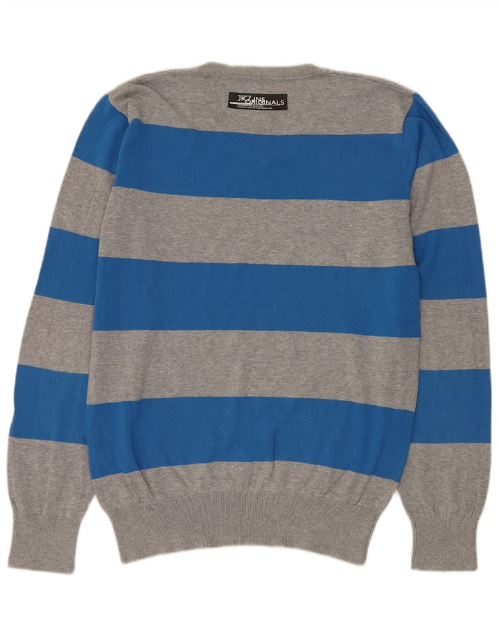 Męski sweter Jack & Jones z dekoltem w kształcie litery V, duży, szary, bawełniany w paski