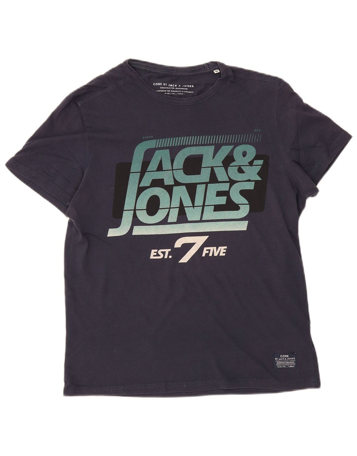 Męska koszulka z grafiką JACK & JONES, średnia, granatowa, bawełniana