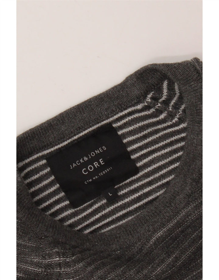 Męski sweter JACK & JONES z okrągłym dekoltem i dużym szarym prążkiem
