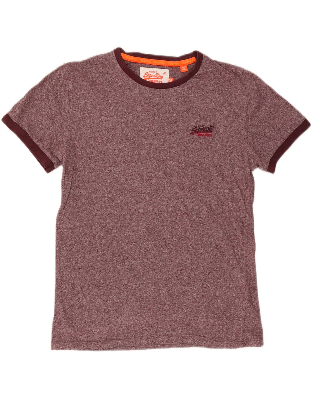 SUPERDRY Męski T-shirt Top, mały, bordowy, z bawełny w plamki