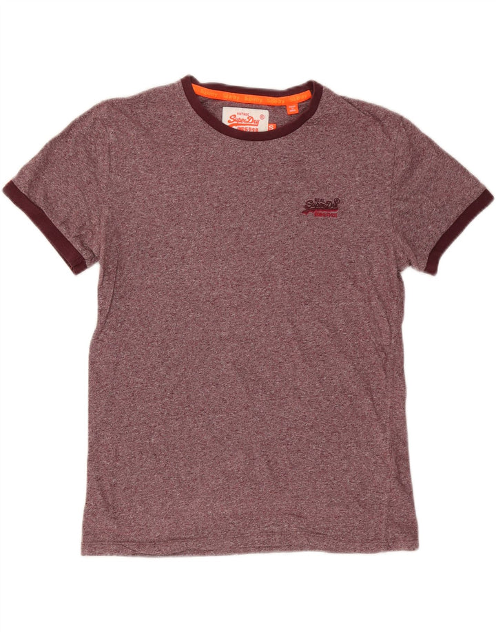 SUPERDRY Męski T-shirt Top, mały, bordowy, z bawełny w plamki
