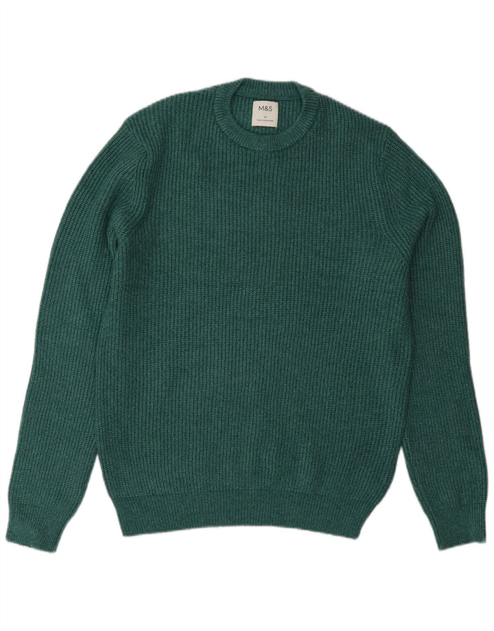 Marks & Spencer Męski sweter z okrągłym dekoltem, średni zielony poliester