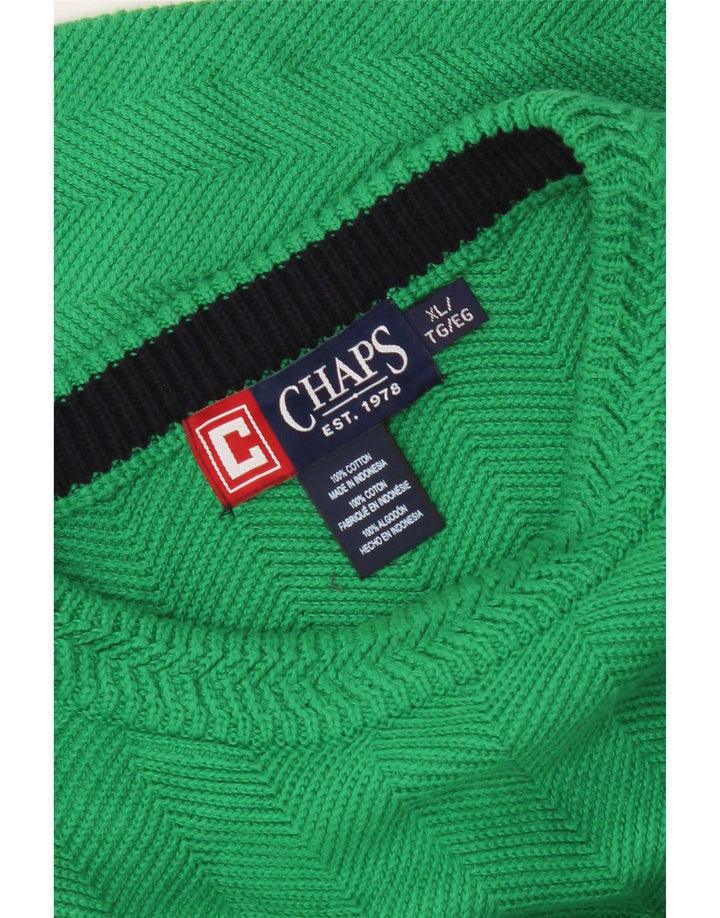 Męski sweter z wycięciem pod szyją Chaps XL, zielona bawełna w jodełkę