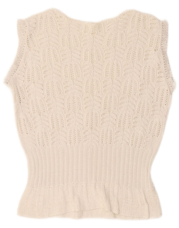 Sweter damski w stylu vintage, z dekoltem w łódkę, UK 12, średni biały