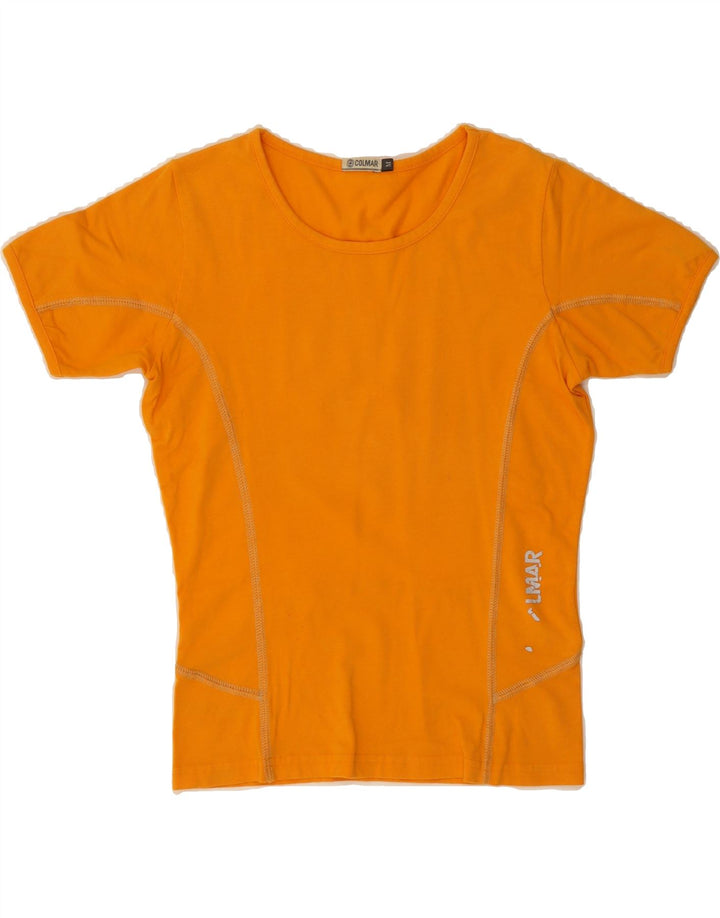 COLMAR Womens Graphic T-Shirt Top UK 12 Medium Orange Cotton Vintage Colmar and Second-Hand Colmar from Messina Hembry 
