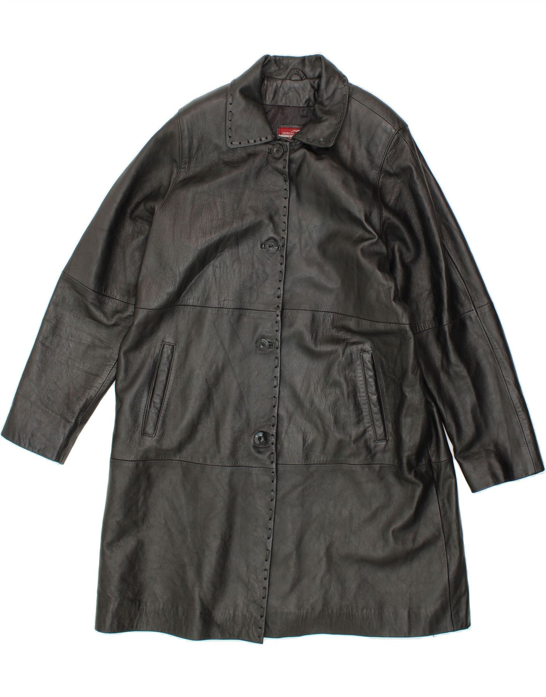 VINTAGE Womens Oversized Leather Coat IT 44 Medium Black Leather Vintage Vintage and Second-Hand Vintage from Messina Hembry 