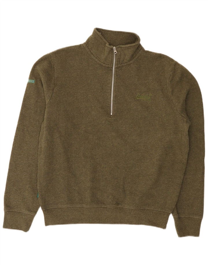 Męski sweter Superdry z zamkiem błyskawicznym, duży, bawełniany khaki