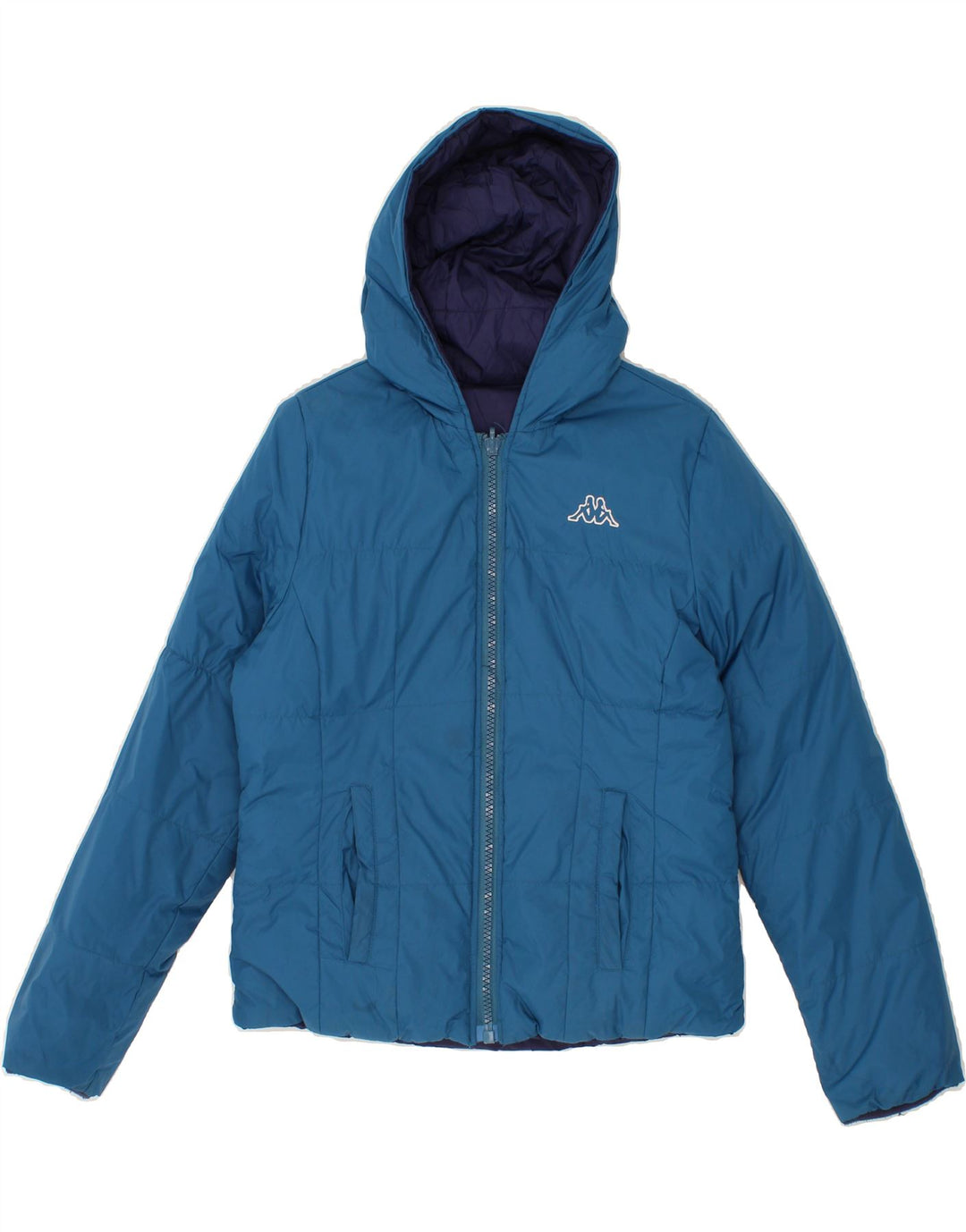 KAPPA Womens Hooded Reversible Padded Jacket UK 10 Small Blue Nylon Vintage Kappa and Second-Hand Kappa from Messina Hembry 