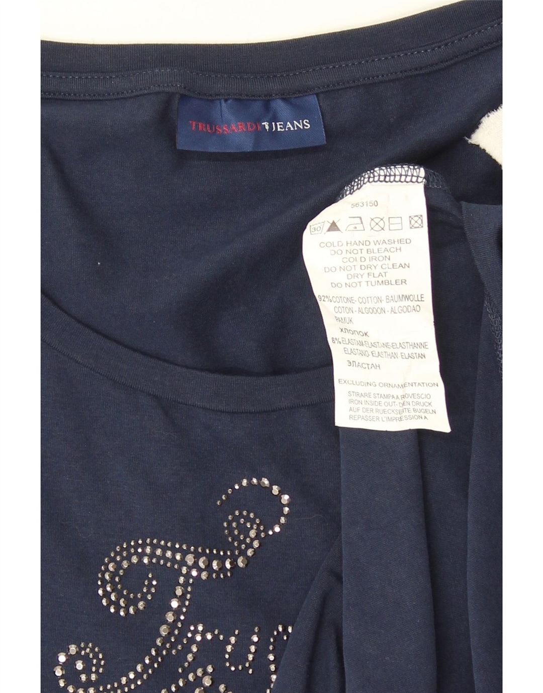 Damski top graficzny Trussardi Jeans z długim rękawem, UK 12, średni granat