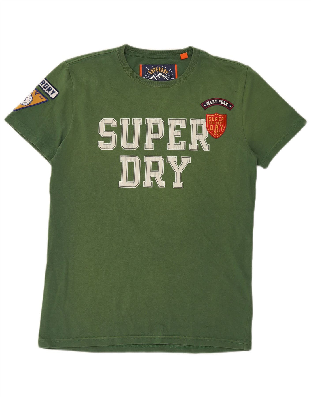 SUPERDRY Męski T-shirt z grafiką, mały, zielony, bawełniany