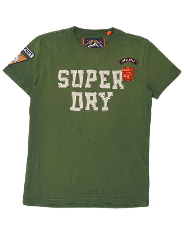 SUPERDRY Męski T-shirt z grafiką, mały, zielony, bawełniany