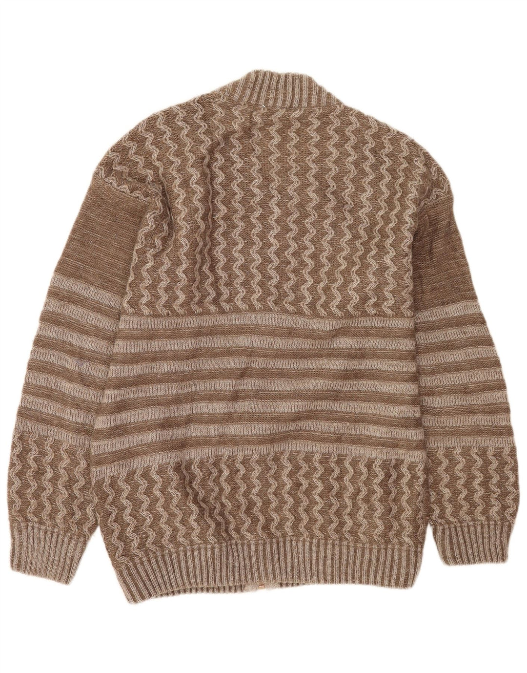 Vintage męski sweter z grafiką, duży brązowy patchworkowy wełniany