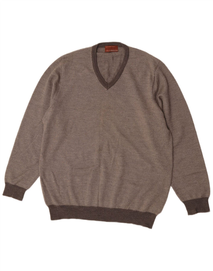 Marks & Spencer Męski sweter z dekoltem w kształcie litery V, duży, szary, wełna merynosów