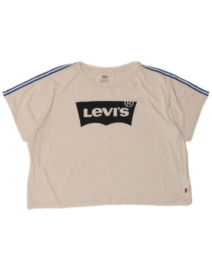 Damska koszulka Levi's Crop Oversize z grafiką Top UK 14 Średnia biel