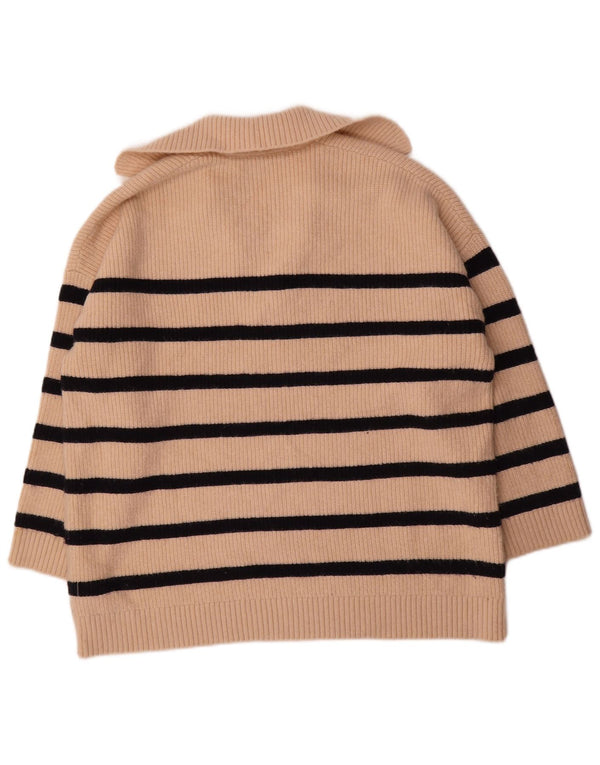 Damski sweter oversize Zara z golfem UK 16 w duże beżowe paski