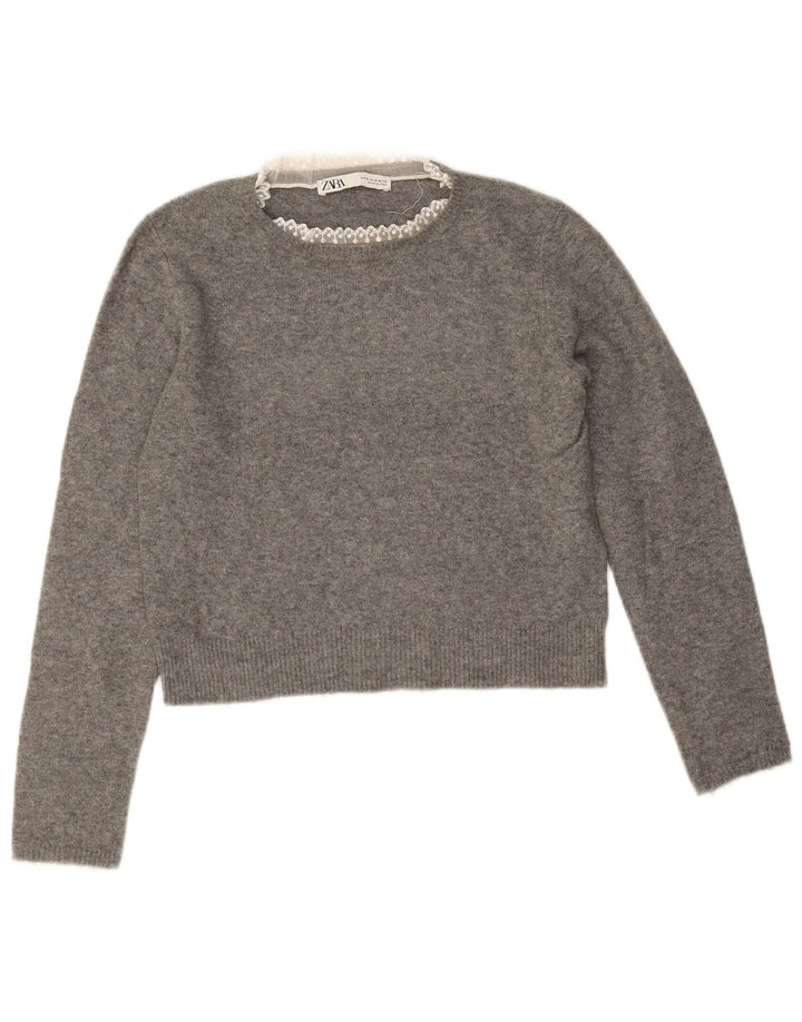 Sweter damski Zara z okrągłym dekoltem, UK 14, średni szary