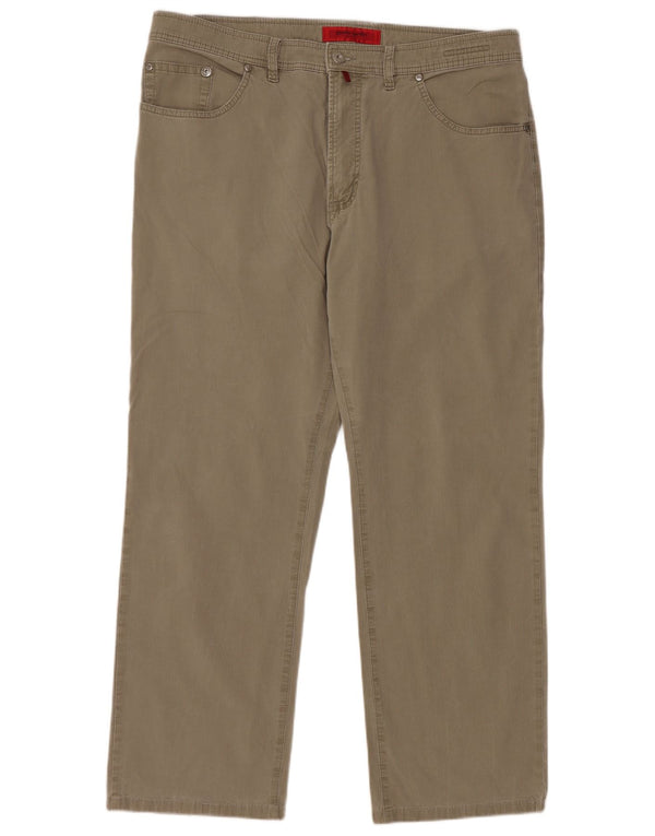 PIERRE CARDIN Mens Straight Casual Trousers W40 L30 Green Cotton